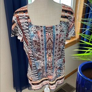 Chico's Multicolor Geometric Print Short Sleeve Top